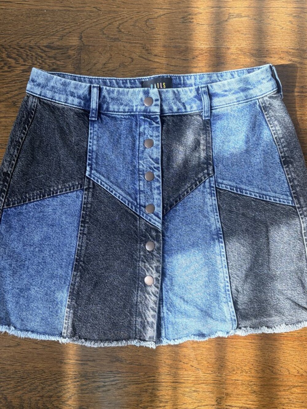 Rails Patchwork Denim Mini Skirt Button Front Size 30